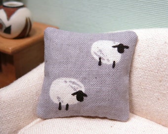 Sheep on grey pillow - assorted styles - lamb - dollhouse miniature