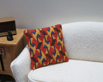 Mod abstract pillow - red, yellow, blue - dollhouse miniature