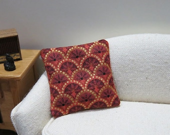 Rust red and gold scallop pillow - dollhouse miniature