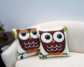 Hoot Owl Pillow - assorted styles - dollhouse miniature