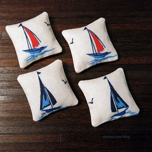 Sailboat pillow - nautical, boat, assorted styles - dollhouse miniature