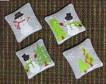 Snowman and trees pillow - assorted styles, Christmas, holiday, winter - dollhouse miniature