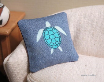 Blue sea turtle pillow - dollhouse miniature