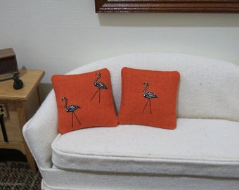 Skeleton flamingo orange pillow - Halloween - assorted styles - dollhouse miniature