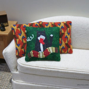 Christmas cat pillow assorted styles kitten, holiday dollhouse miniature image 7
