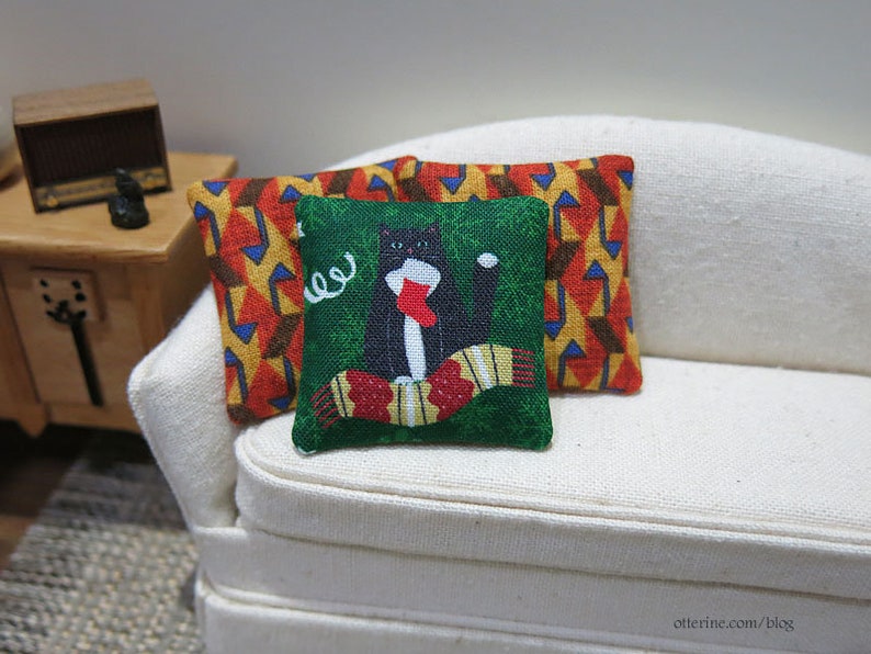 Christmas cat pillow assorted styles kitten, holiday dollhouse miniature image 7