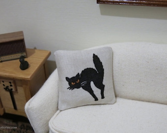 Black cat pillow - Halloween - dollhouse miniature
