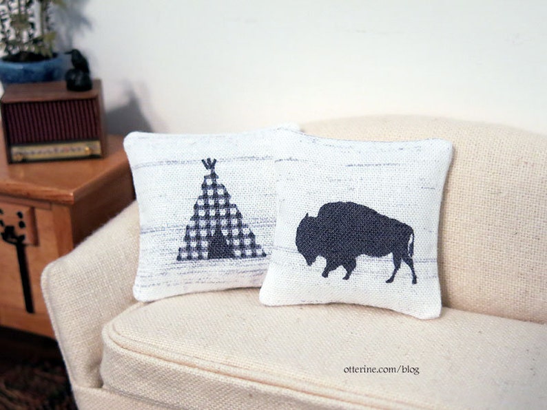 Cabin woodland pillow assorted styles bear, bison/buffalo, moose, deer or teepee/wigwam dollhouse miniature image 2