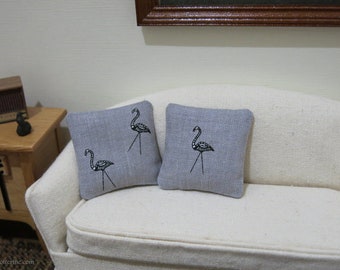 Skeleton flamingo grey pillow - Halloween - assorted styles - dollhouse miniature