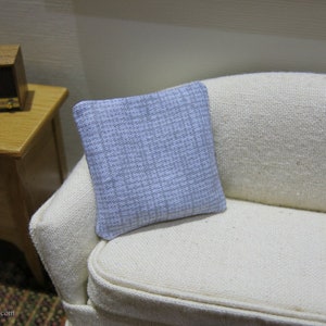 Sky blue and grey crosshatch pillow - dollhouse miniature
