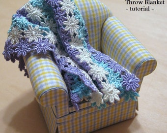 Faux Crochet Throw Blanket tutorial - digital download - dollhouse miniature