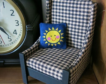 Smiling sun navy blue pillow - dollhouse miniature - assorted styles