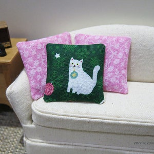 Christmas cat pillow assorted styles kitten, holiday dollhouse miniature image 3