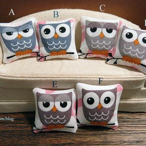 Hoot Owl Pillow grey assorted styles dollhouse miniature image 2