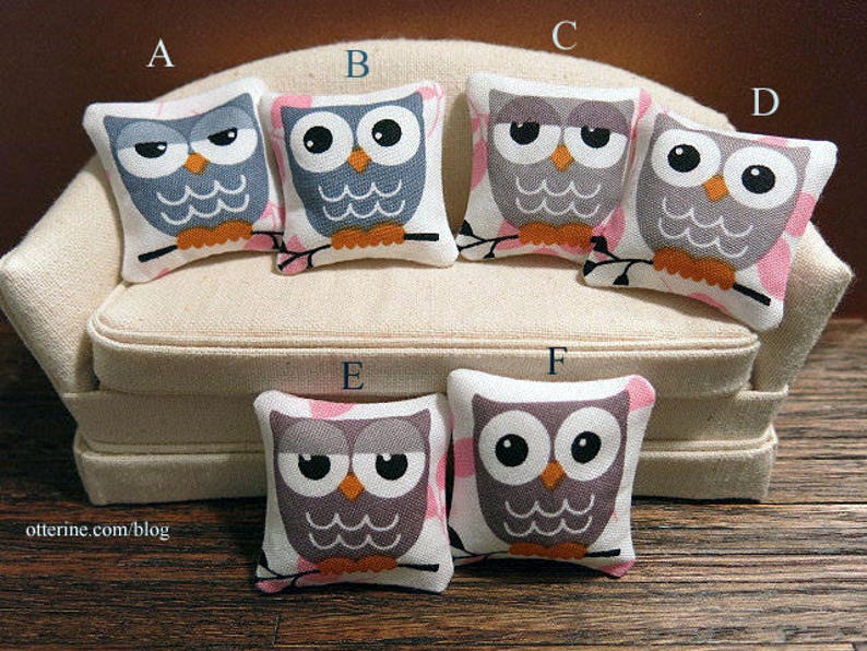 Hoot Owl Pillow grey assorted styles dollhouse miniature image 2