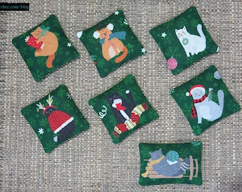 Christmas cat pillow - assorted styles - kitten, holiday - dollhouse miniature