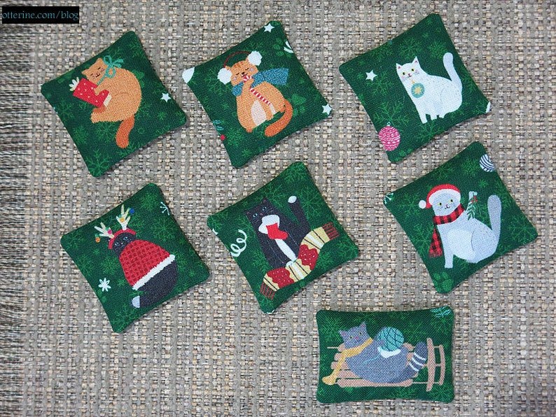 Christmas cat pillow assorted styles kitten, holiday dollhouse miniature image 1