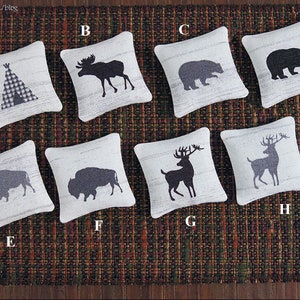 Cabin woodland pillow assorted styles bear, bison/buffalo, moose, deer or teepee/wigwam dollhouse miniature image 4