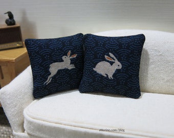 Blue bunny rabbit pillow - assorted styles - dollhouse miniature