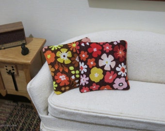 Retro flowers pillow - dollhouse miniature - assorted styles