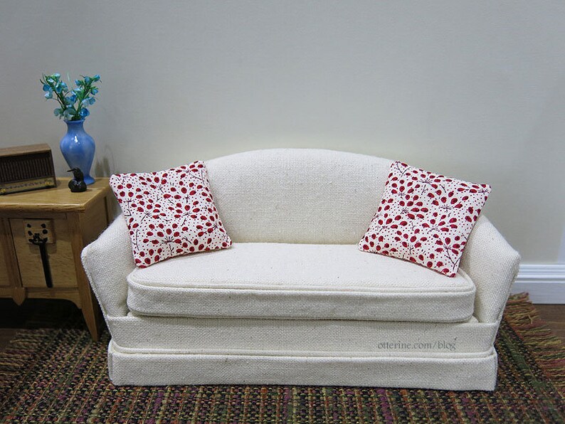 Delicate red floral spray pillow dollhouse miniature image 2