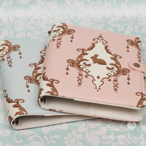 Pastel Rococo Bunnies Fabric 6 Ring Planner Binder in A5 Size with Slim Rings