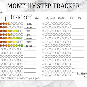 Stappentracker, dagelijks stappenlogboek, maandelijks wandellogboek afdrukbare pdf, fitness gewoontetracker, A4 en A5, digitale download