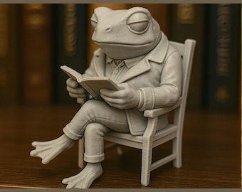 Frog STL File, Frog with Book, 3D Printing Frog Figurine, Frog Model, Digital Download