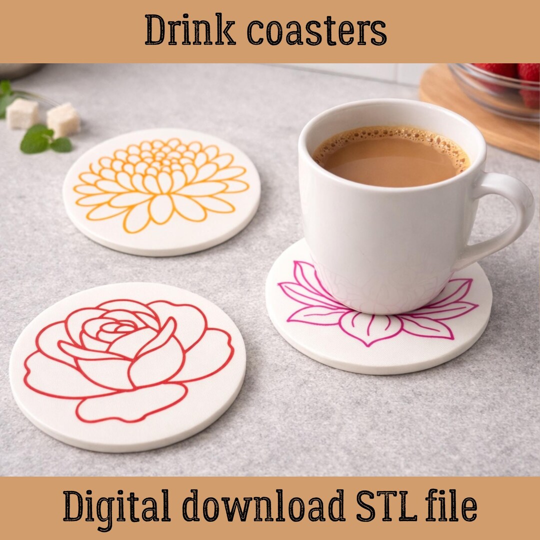 Drink Coasters STL File, Minimalist Flower Coasters, Coffee & Tea ...