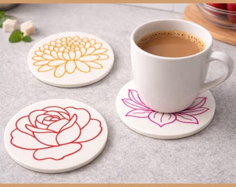 Drink Coasters STL file, Minimalist Flower Coasters, Coffee & Tea Coasters, Kitchen Table Decor