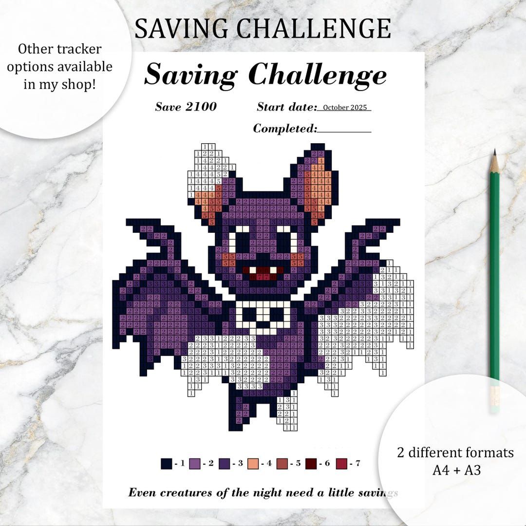 Savings Challenge Printable, Pixel Saving Challenge, Save by Number ...