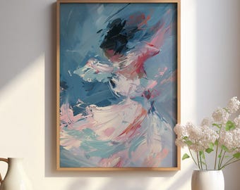 Abstract Dancer Art, Abstract Ballet, Feminine Energy, Pastel Blue Art, Abstract Elegance, Soft Tone Print, Fluid Form Art, Digital Print