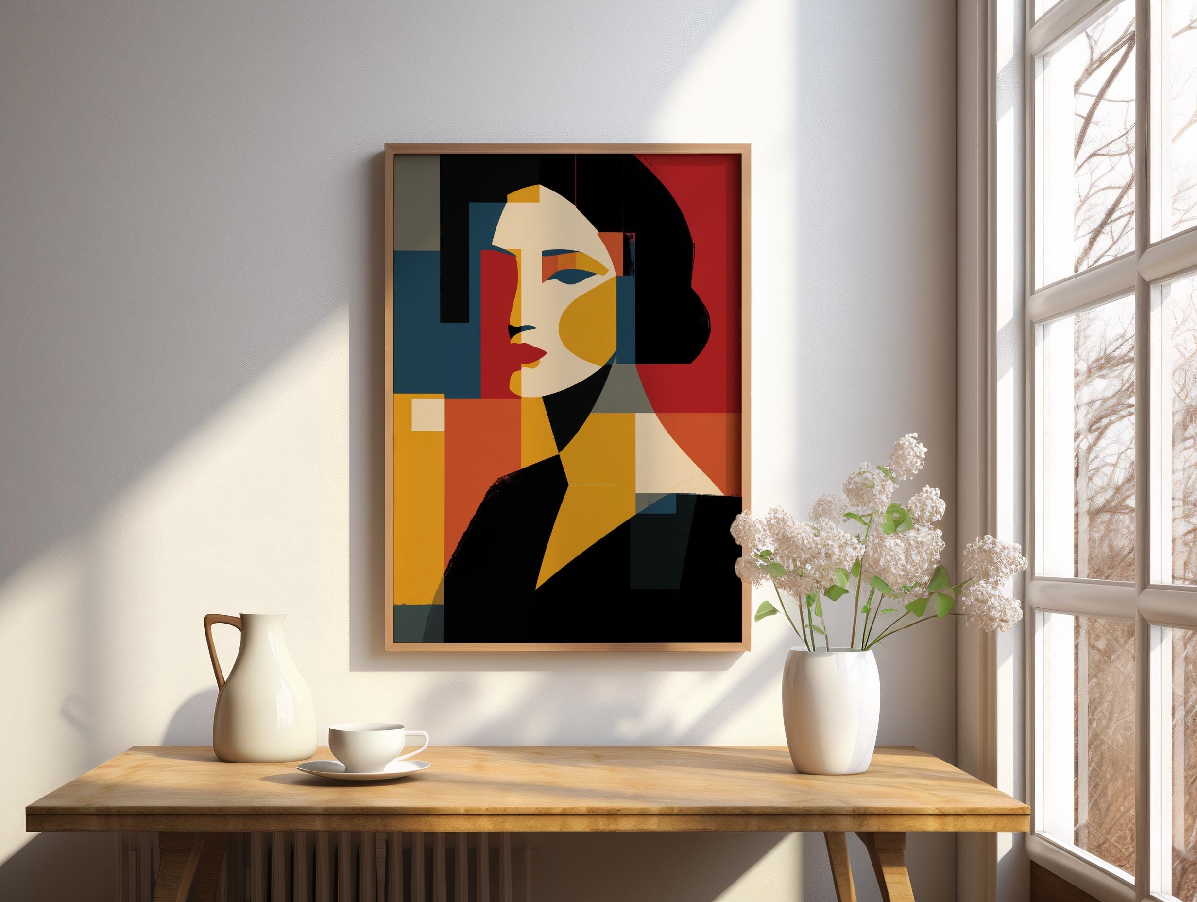 Art Deco Woman, Abstract Female Portrait, Modern Feminine, Bauhaus Woman, Color Block Art, Pop Art Style, Digital Print