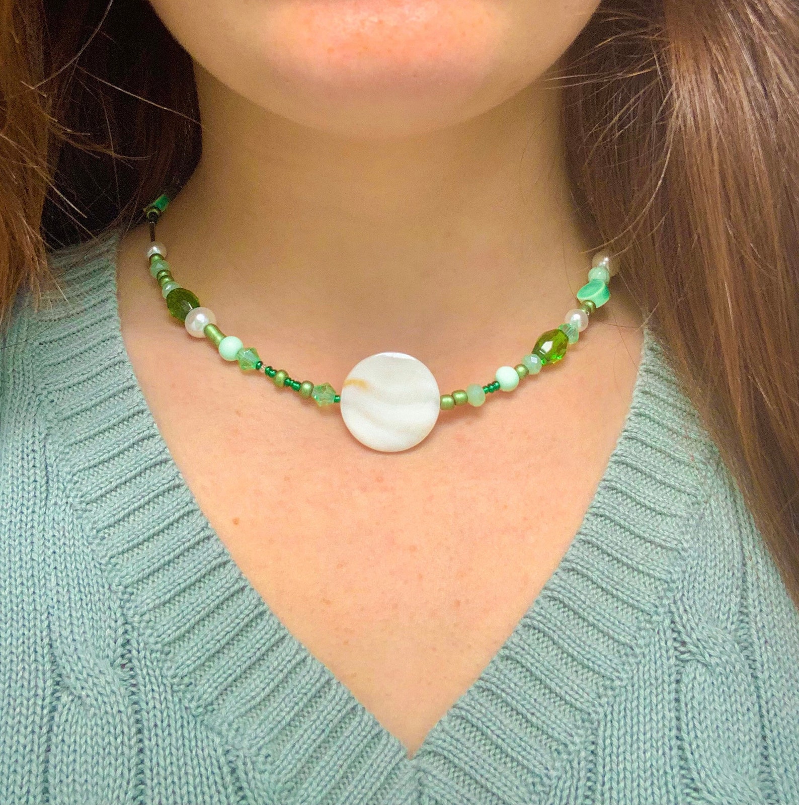 Trendy green and sage green necklace trendy green necklace Etsy