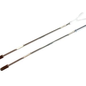 May include: Two silver metal tools with brown handles. One tool has a white Y-shaped tip and the other has a clear plastic tip.