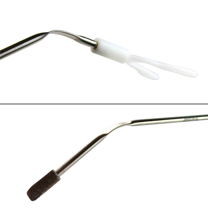 May include: A close-up of a medical instrument with a brown brush on one end and a white plastic tip on the other end. The instrument is made of metal and has a curved shape. The text "C-CX2-2H6" is printed on the metal.