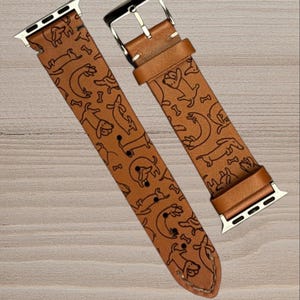 Leather Apple Watch Strap | 38-42mm | Cat Theme | Sausage Dog | Dachshund | Funny | Gift For Him | Gift For Her |Birthday Gift| Calf Leather