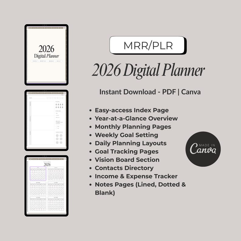 2026 Digital Planner Canva Template | Editable PDF | Daily Weekly ...