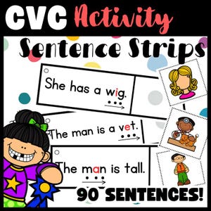 CVC Sentence Strips Activity: Read & Match Game (Digital Download