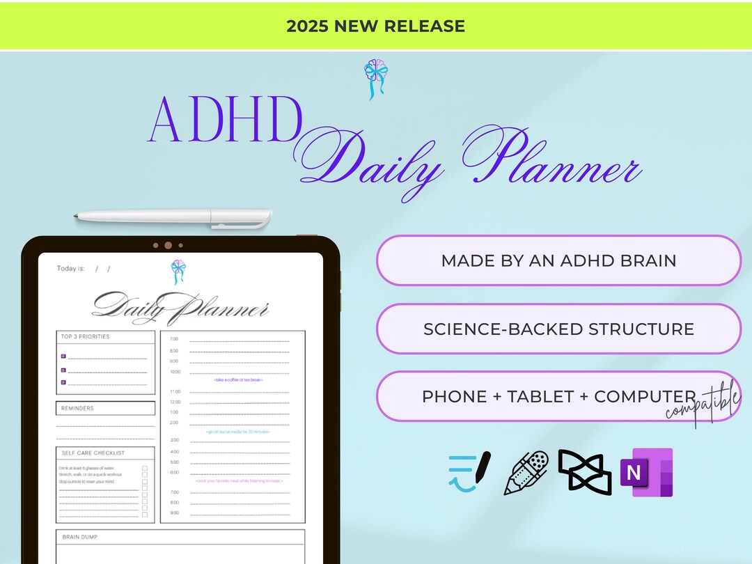 ADHD Digital Daily Planner | Printable, Downloadable PDF for Adults ...