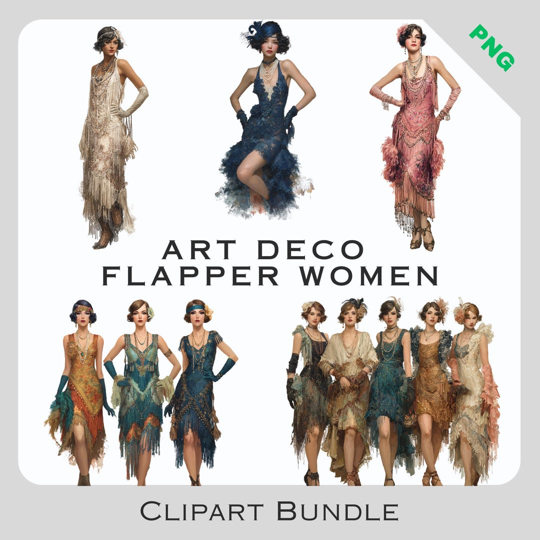 Art Deco Flapper Women Clipart Bundle - 1920s Vintage PNG Graphics ...