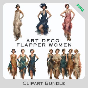 Art Deco Flapper Women Clipart Bundle - 1920s Vintage PNG Graphics Commercial Use