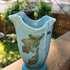 Vintage Art Deco Blue Weller Vase with Acorns and Leaves