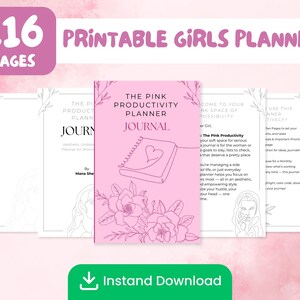 Pink Digital Productivity Planner | 116-Page Aesthetic PDF & JPG Journal | Daily Layout, Self-Care, Stickers | GoodNotes iPad Planner