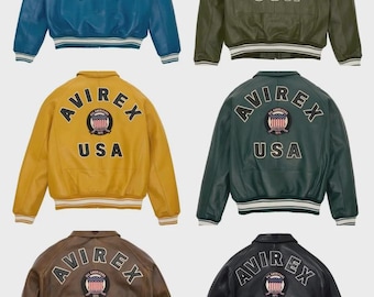 Giacca da uomo Avirex Real Bomber American Flight Jacket 100% pelle di agnello multicolore