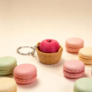 Handmade 3D Printed Simulated Apple Fidget Clicker- Lucky Safe Small Gift, Push Button Stress Relief & Role-Play Keychain, Fidget Keychain