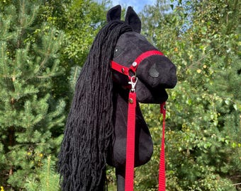 Handmade Black Hobby Horse – Realistic Stick Toy with Detachable Stick