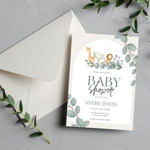 Tier-Babypartyeinladung | Personalisierte Babypartyeinladung für werdende Mamas. Voll bearbeitbar