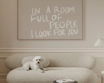 I LOOK FOR YOU Framed Canvas: Minimalist Beige Typography Wall Art