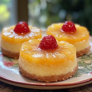 Mini Pineapple Upside-Down Cheesecakes Recipe | Easy Tropical Dessert | Instant PDF Download | Summer Party Sweets